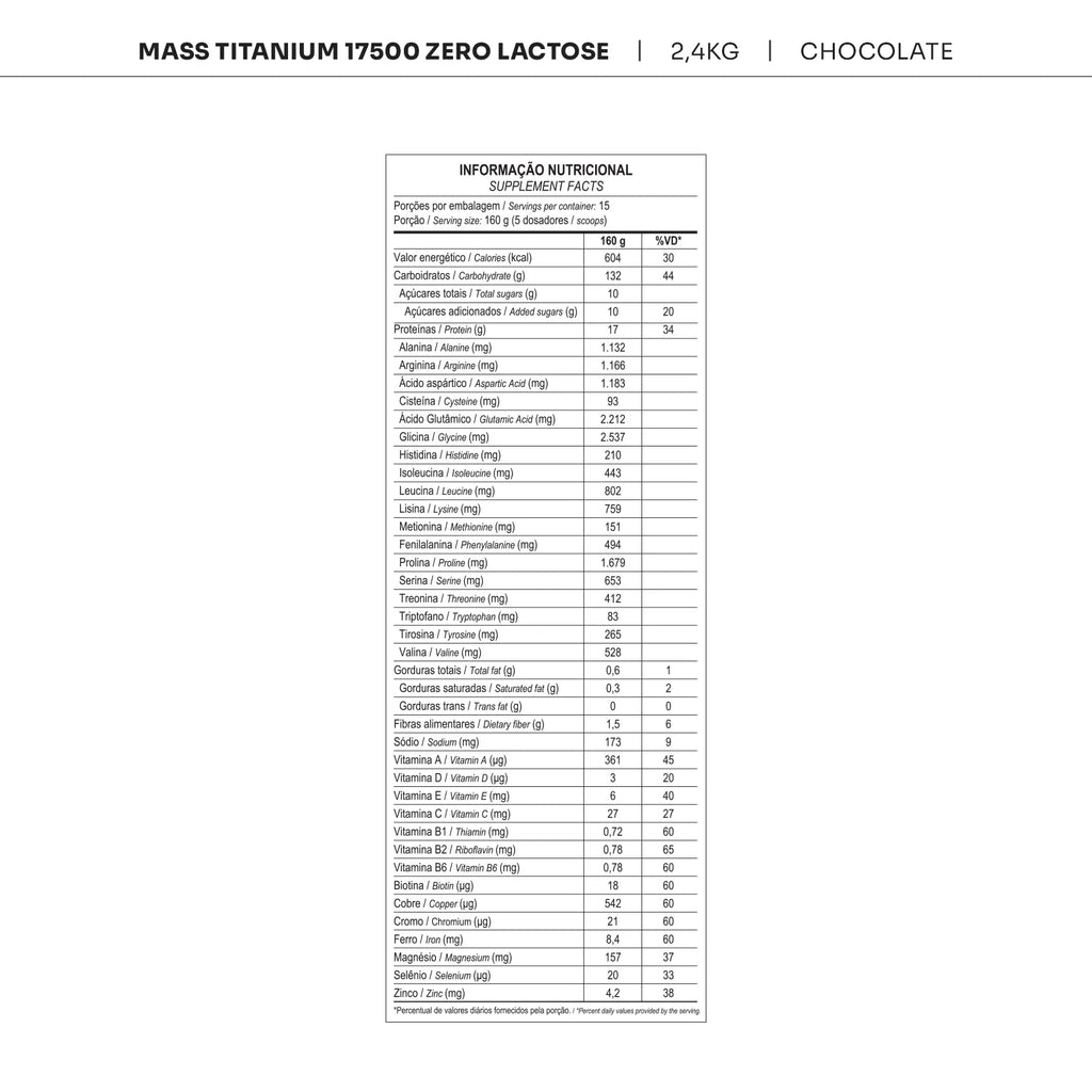 Max Titanium Refil Hipercalórico Mass Titanium 17500 2,4kg Zero Lactose