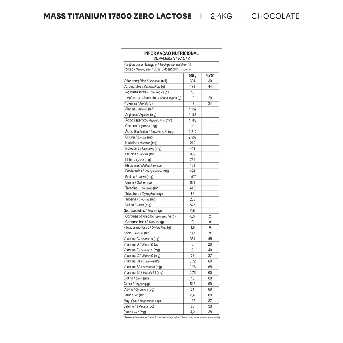 Max Titanium Refil Hipercalórico Mass Titanium 17500 2,4kg Zero Lactose