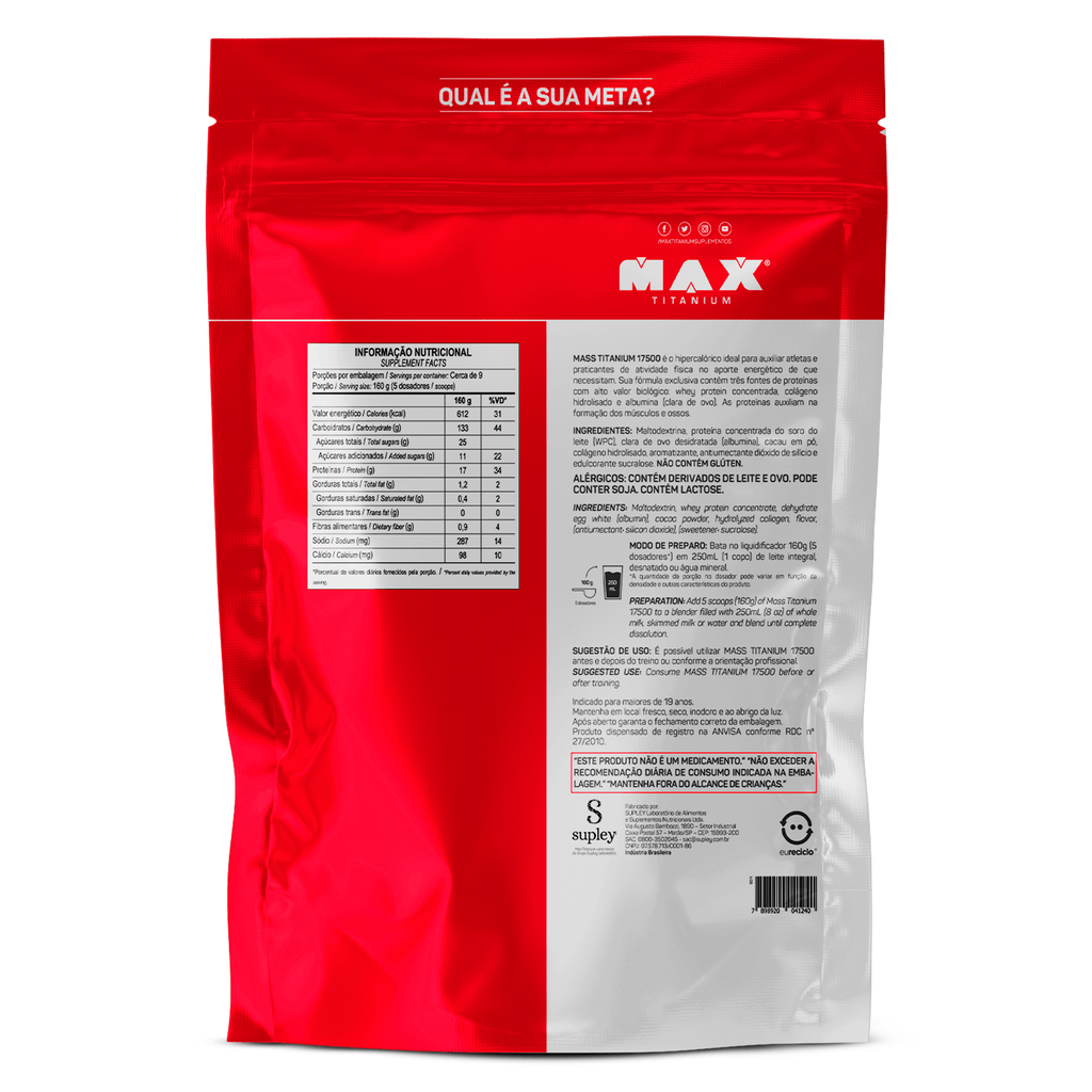 Max Titanium Refil Hipercalórico Mass Titanium 17500 1,4kg